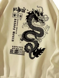 Autumn And Winter Loose Tokyo Dragon Print Crewneck