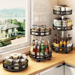 Multifunctional Rotating Storage Rack with Adjustable Height and Spray Paint Finish – Ideal for Kitchen, Bathroom, and Countertop Organization for Restaurants