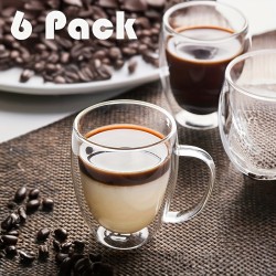 6pcs Double Walled Glass Cups with Spoons – Clear Espresso Coffee Tea Mugs, Insulated Heat-Resistant Beverage Cups, 350ml/12oz, Perfect for Coffee, Tea, Cappuccino & Lattes, Drinkware for Restaurants and Cafes