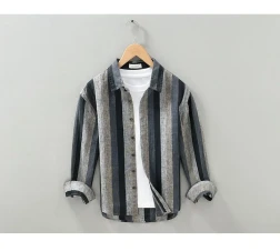 Striped Color Matching Long Linen Sleeves Shirt