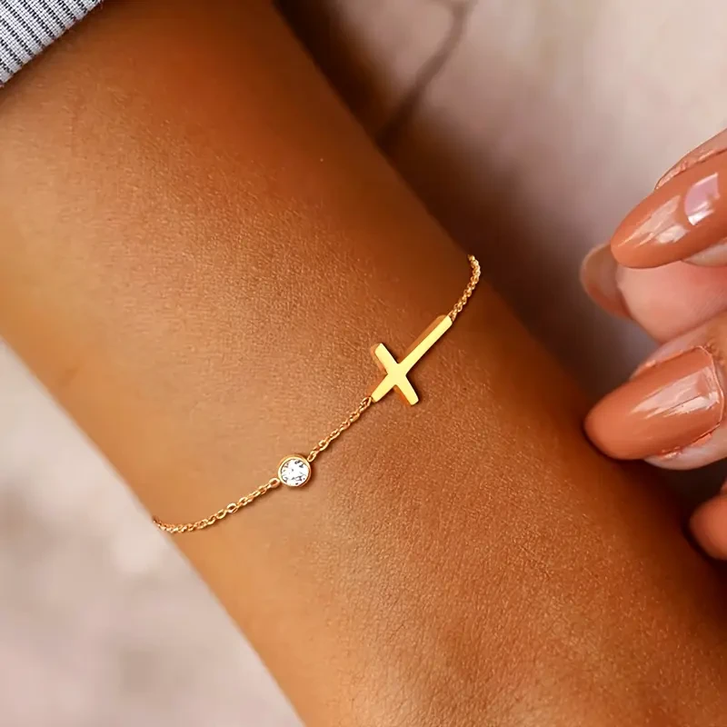 Simple Style Cross and Round Beads Stainless Steel Pendant Bracelet – Perfect for Young Ladies, Parties, and Gift for Friends