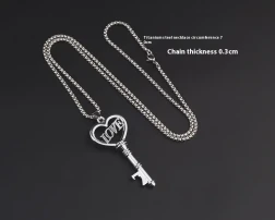 Stainless Steel Necklaces Sweet Heart Key Pendants