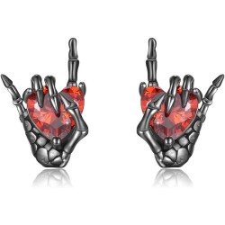 Retro Dark Series Ghost Hand Gesture Than Heart Diamond Stud Earrings