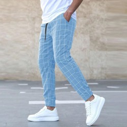 Fashion Plaid Print Pants Men's Casual Drawstring Trousers