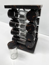 Rotating Spice Rack Carousel with 16 Glass Jars