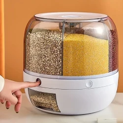 Rotating 6-Grid Rice Dispenser - Multi-Compartment Rice Storage Container