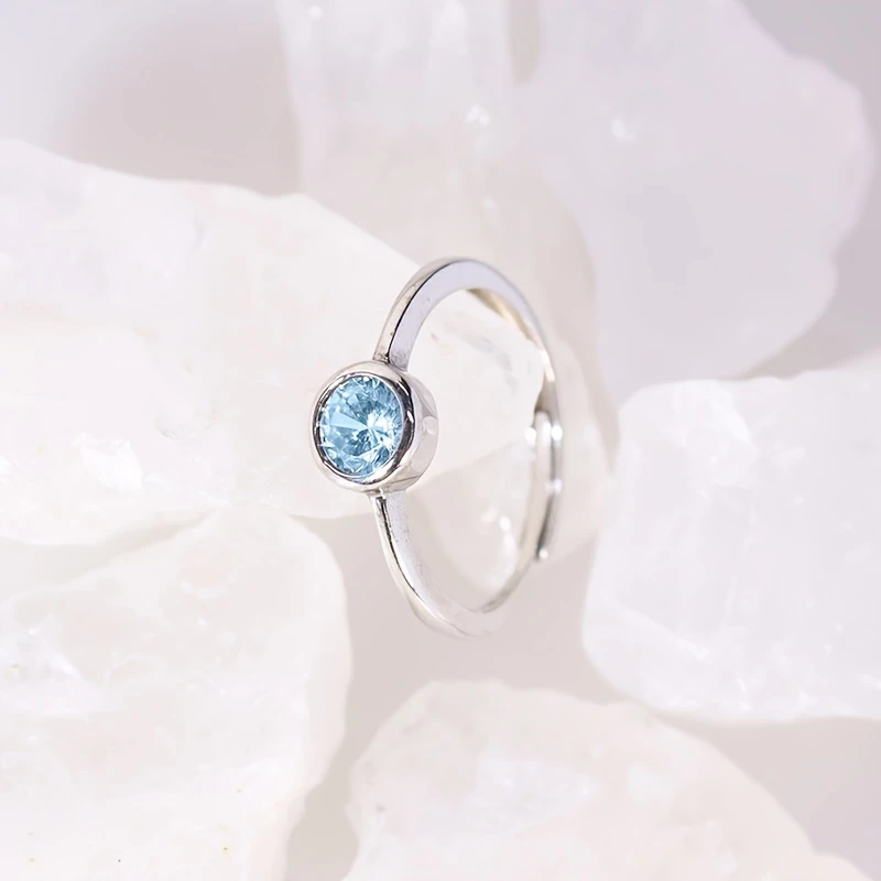 Sterling Silvery Charm Ring with Sparkling Blue Zirconia – Elegant Design for Women, Perfect for Daily Wear and Special Occasions