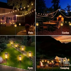 6pcs Solar Flame Lights with 12 LEDs - Outdoor Pathway & Garden Decor