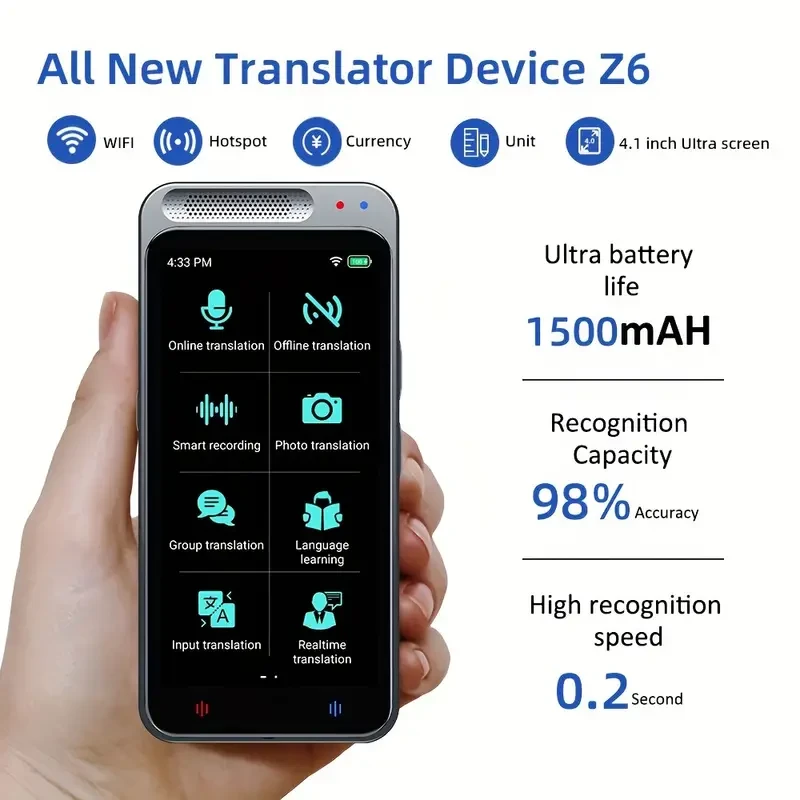 Traductor instantáneo de idiomas: no necesita WiFi, traductor portátil de 5 vías