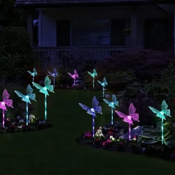 Set of 4 Butterfly Solar Garden Lights - Outdoor Decoration for Terrace, Flower Bed, and Home