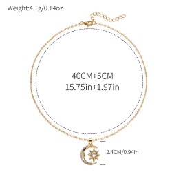 Moon Star Zircon Pendant Necklace  For Girls