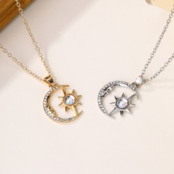 Moon Star Zircon Pendant Necklace  For Girls