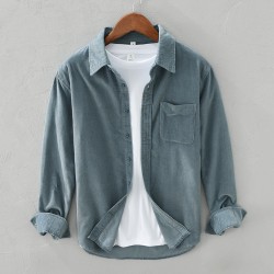 Men's Vintage Japanese-Inspired Corduroy Shirt for Spring & Autumn