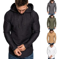 Men's Athletic Slim-Fit Hoodie: Casual Long-Sleeve Gym T-Shirt