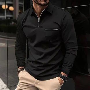 Mens long sleeve polo shirts with chest pocket best sale