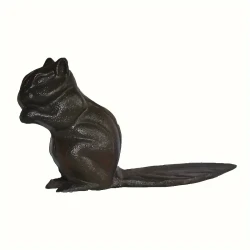 Decorative Cast Iron Door Stopper - Cute Squirrel Chipmunk Design, Heavy Duty Floor Wedge in Rustic Dark Brown