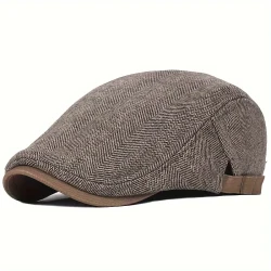 Vintage Herringbone Gatsby Beret – Thick Warm Flat Cap