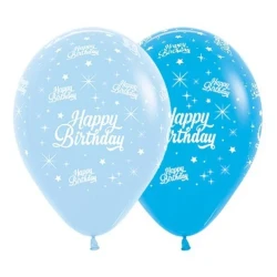 30cm Happy Birthday Blue Assortment Latex Balloons - Pack of 25