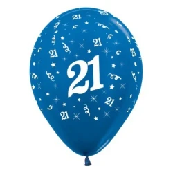 Balloons Age 21 Blue Metallic Pearl  - Pack of 25