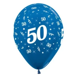 Balloons Age 50 Blue Metallic Pearl  - Pack of 25