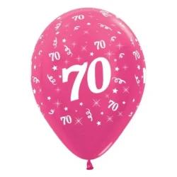 Balloons Age 70 Fuchsia Metallic Pearl  - Pack of 25