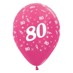 Balloons Age 80 Fuchsia Metallic Pearl  - Pack of 25