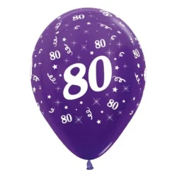 Balloons Age 80 Purple Violet Metallic Pearl  - Pack of 25