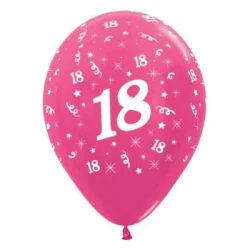 Balloons Age 18 Fuchsia Metallic Pearl  - Pack of 25