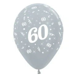 Balloons Age 60 Silver Metallic Pearl  - Pack of 25