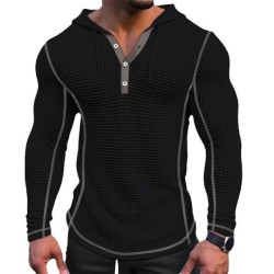 Men's Waffle-Knit Hoodie - Casual Long Sleeve Solid Color Sweatshirt