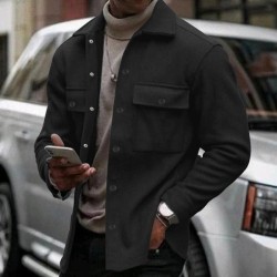 Men's Comfortable Plush Shirt - Solid Color, Loose Fit with Lapel Collar, Long Sleeve Design