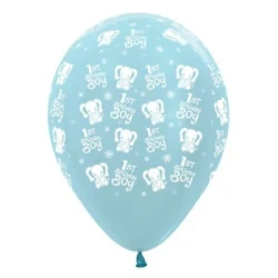 30cm 1st Birthday Boy Elephants Blue Pearl Satin - Pack of 25