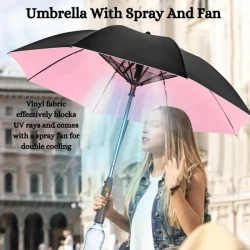 TRAVEL UMBRELLA FOR SUN & RAIN, 3 IN 1 UMBRELLA WITH FAN AND MISTER