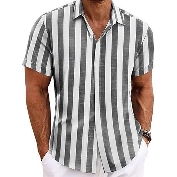Men's Casual Striped Lapel Short Sleeve Shirt