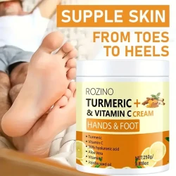 ROZINO Turmeric & Vitamin C Hand and Foot Cream, 250g - Hypoallergenic, Fast-Absorbing Moisturizer for Dry Skin