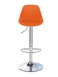 Adjustable Chrome Bar Stool with Orange Seat - Modern Swivel Design