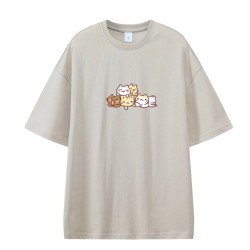 T-shirt With Short Sleeves And Printed Cats Drawing