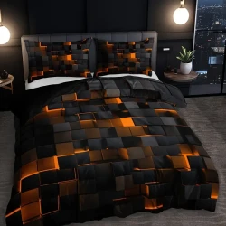 3-Piece Red Grid Duvet Cover Set