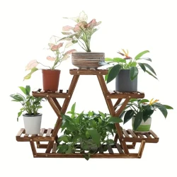 6-Tier Wooden Plant Stand - Waterproof Carbonized Wood Display Rack for Indoor & Outdoor Use