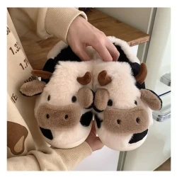 Womens Ultra-Soft Cow Print Fuzzy Slippers