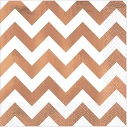 Lunch Napkins Chevron Rose Gold Hot Stamped - Pack of 16