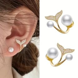 Dazzling Mermaid Tail Pearl Stud Earrings