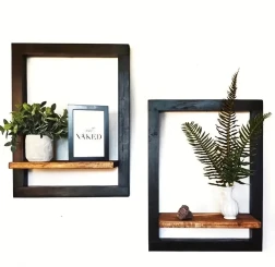 Rustic Wooden Hanging Shelf - Wall Mounted Display Rack for Home Decor
