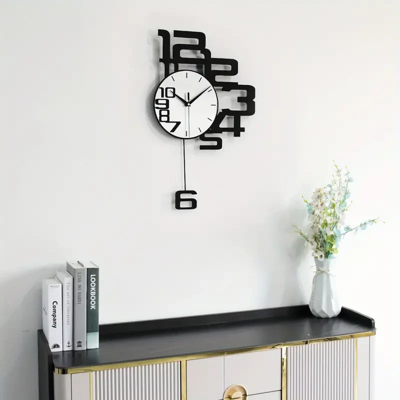 Modern Minimalist Metal Wood Wall Clock - Large Battery Operated Clock for Home Decor