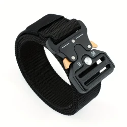 Unisex Solid Color Tactical Belt - Casual Nylon Canvas Belt with Automatic Buckle for Men and Women