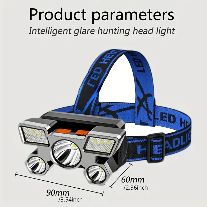 USB Rechargeable Headlamp with Built-In Battery