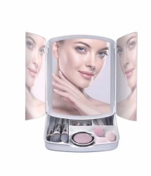 New Storage Tri-fold Desktop LED Makeup Mirror Touch
