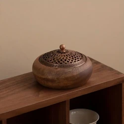 South American Walnut Wood Vintage Solid Wood Round Incense Burner