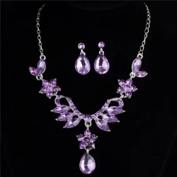 Foreign trade explosion bride alloy diamond necklace earrings set