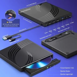 Ultra Slim External CD DVD Drive with USB 3.0 Ports and TF/SD Card Slots